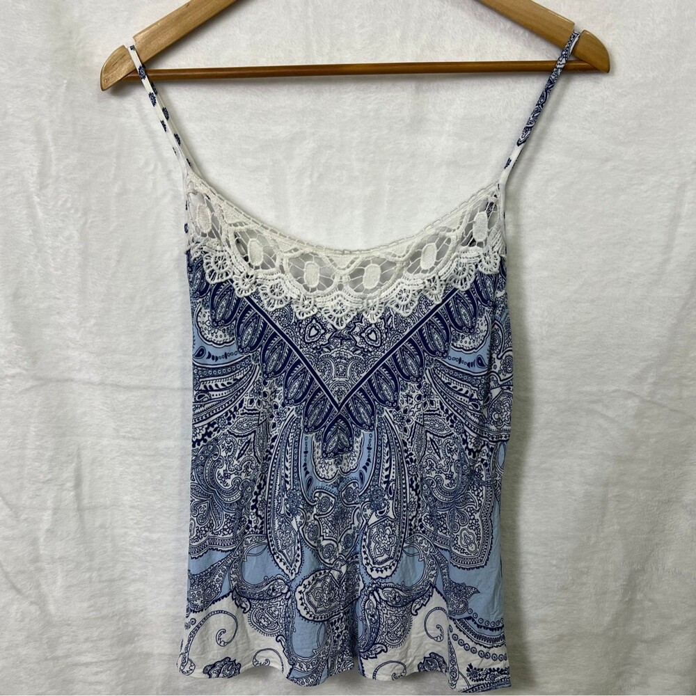 In Bloom by Jonquil Womens Blue Paisley Camisole Tank Top Crochet Lace Medium